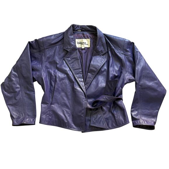 Wilsons Leather Jackets & Blazers - Vintage 80’s Wilsons Leather Women’s Purple Cropped Waist Jacket Tie Belt Large